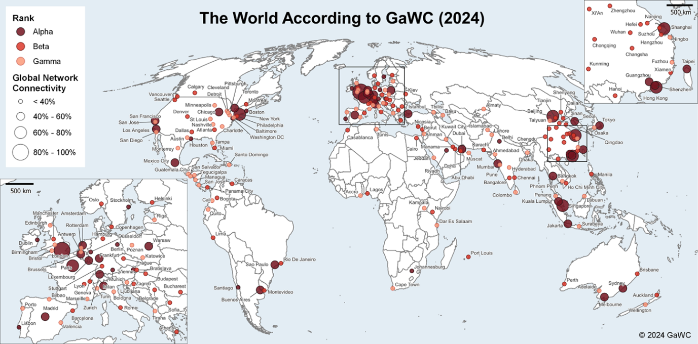 Map of the world's most connected cities
