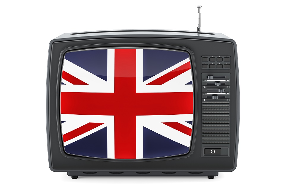 A television set featuring a Union Jack flag.