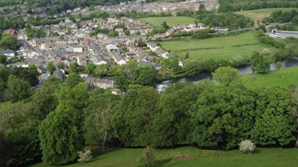 An image of a birds eye view over countryside