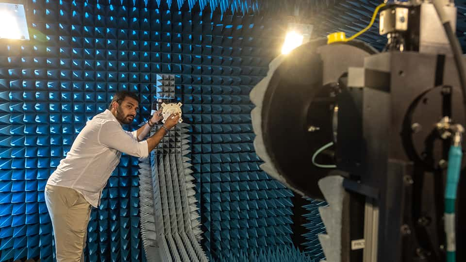 Student working in electrical and electronic engineering lab