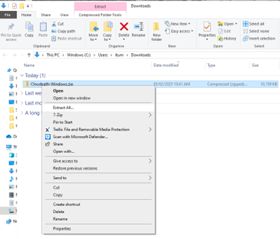 Screenshot of the cloudpath zip file in documents