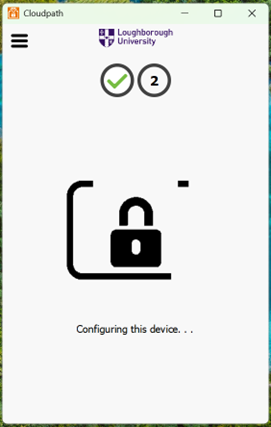 Screenshot of a padlock saying configuring this device