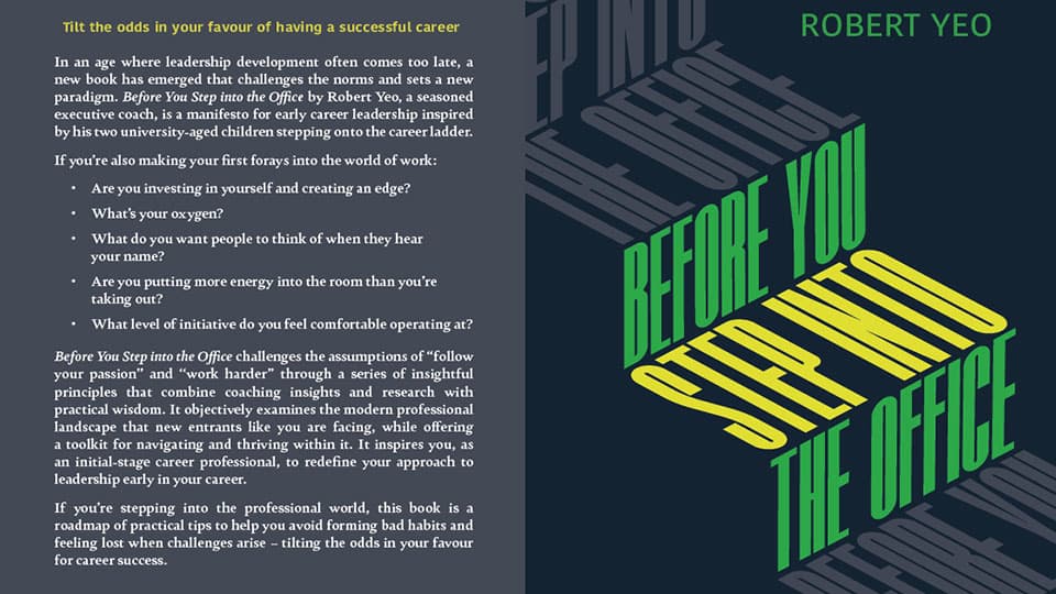 A screenshot of the front and back cover of the book 'Before You Step Into The Office' by Rob Yeo.