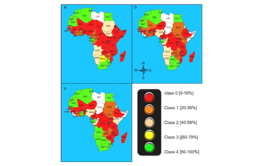 The predicted access rate of clean cooking presented as a traffic light system. 