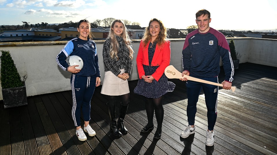 (L-R): Siobhán Woods, Dublin footballer, Ailish King, Jennifer Rogers, Player Development Manager, GPA, and Conor Whelan, Galway hurler.  
