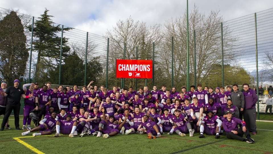 Loughborough's american football team celebrate Bucs success.