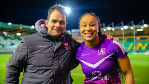 Sadia Kabeya (R) alongside Rhys Edwards (L), Loughborough University's Director of Rugby. Image provided by Ben Lumley.